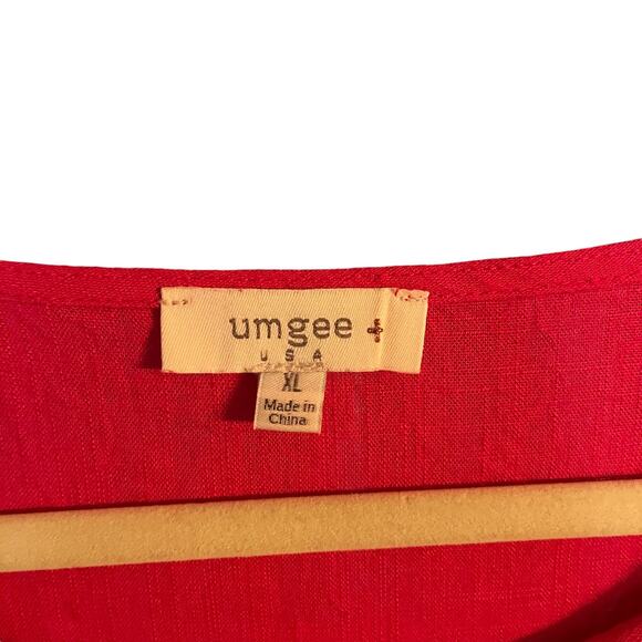Umgee Linen Blend Coral Top Shirt XL Raw Hem Boxy Boho Oversized Lagenlook - Picture 4 of 9